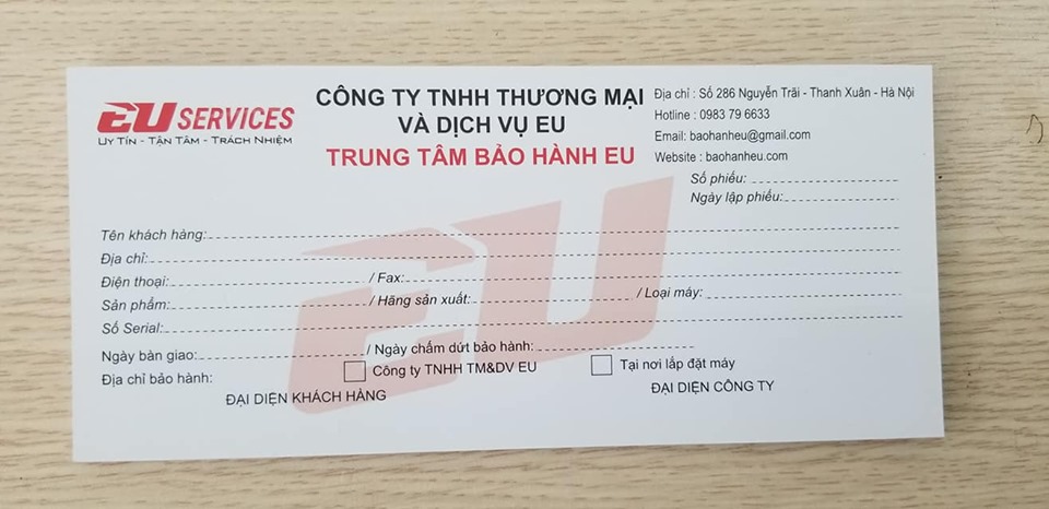 Phiếu bảo hành EU mặt trong